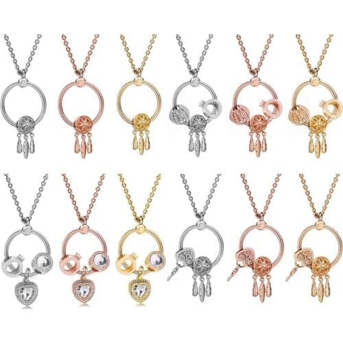 BAOPON Fashion Jewelry Collier Pink Gold Rose Statement Pendant Necklace For Womens Crown Feather Heart Jewelry Lovers Gifts