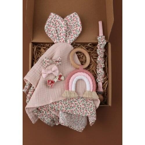 1 Set Baby Wooden Rainbow Teether Toddler Pacifier Dummy Clips Gym Ring Handmade Girls Hairpin Infant Soothe Appease Towel Newbo