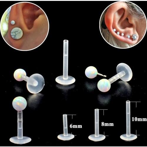 1Pc Acrylic & Steel Internally Thread Opal Zircon Stone Labret Lip Stud Ear Cartilage Helix Studs Piercing Body Jewelry