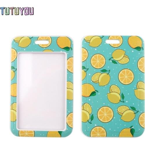 1pcs PC2751 Lemon Fruit Lanyard Credit Card ID Holder Bag Student Women Travel Bank Bus Business Card Cover Badge Accessories