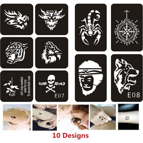 10pcs/set Airbrush Stencil Tiger Rose Wolf Big Henna Stencils for Arm Leg Resuable Glitter Tattoo Stensil