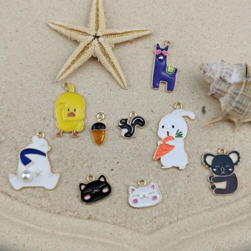 10Pcs Charm Bunny bear alpaca with Yellow Enamel Craft Supply DIY Finding Cute Charm Pendants RUBBER DUCK CHARM