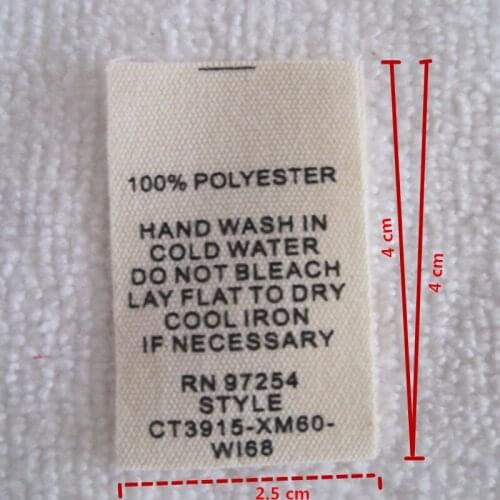 1000 pcs/lot Custom beige cotton print care label clothing tags washing labels center fold 2.5 * 8 cm