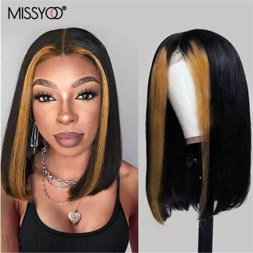 13x4 Lace Front Wig Human Hair Brazilian Remy 1b 27 Ombre Highlight Straight Bob Wig 4x4 Closure Wig For Black Women 150 Density