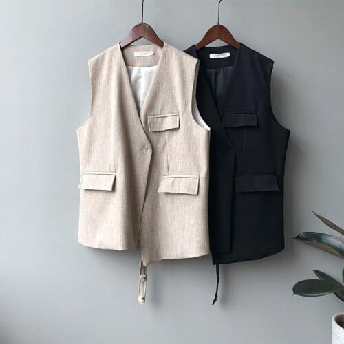 2020 Spring Coat V-Neck Sleeveless Cotton And Linen Vest Tops For Women Chaleco Mujer Gilet Casaco Feminino