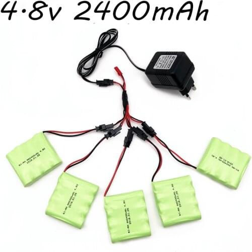 4.8V 2400mAh AA Ni-MH Battery With 5 in 1 Charger For Electric Toys RC Car Ship Robot 4.8v AA Battery