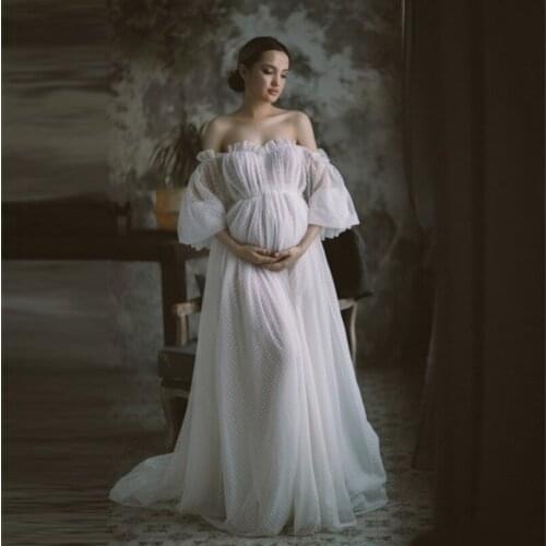 Off White Illusion Ruffles Photoshoot Dress Pregnant Women Kimono Party Prom Gowns Summer Dresses for Photography Sheer Robe