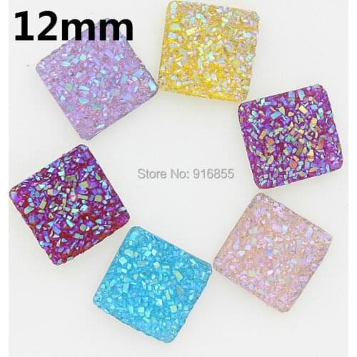 Free shipping 300pcs/lot mixed color 12mm AB Flatback Resin Square Stone Beads,Resin Flatback rhinestones