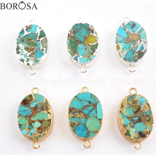 BOROSA 6pcs Oval Shape Copper Natural Turquoises Connectors for Necklace Jewelry Fashion Charm Bracelet G1705