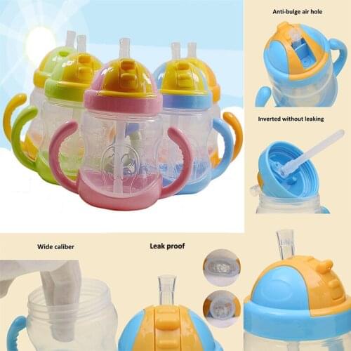 280ml Baby Boy Girls Feeding Bottle With Handle Kids Cute Straw Cup Children Learn Feeding Drinking Water Training Cup