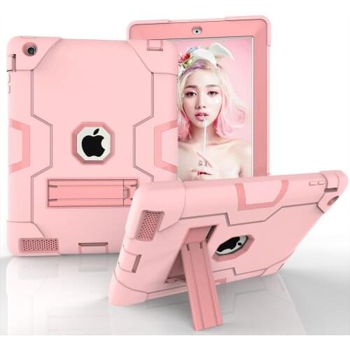 For Apple iPad2 iPad3 iPad4 Case Kids Safe Kickstand Silicon+PC 360 Full Body Cover Armor Hard Case For ipad 2 3 4 Tablet PC