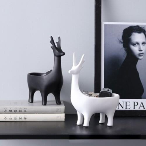 E8BD Nordic Creative Resin Deer Crafts Ornament Multi-function Key Holder Animal Statue Sculpture Desktop Storage Box Jewelry