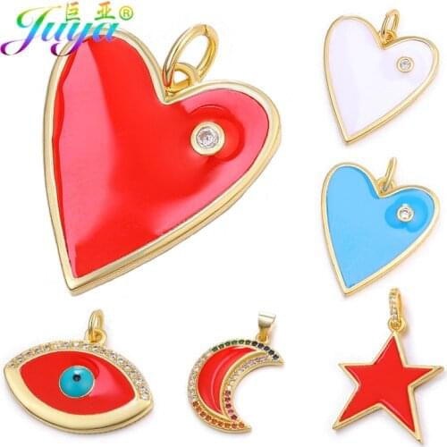 Juya DIY Enamel Charms Suppies Gold Color Heart Shape Moon Star Evil Eye Charms For Fashion Pendant Jewelry Making Accessories