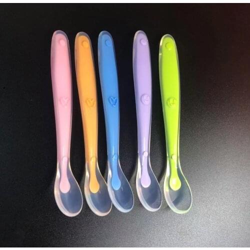 Hot Sale Baby Soft Silicone Spoon Candy Color Temperature Sensing Spoon Children Food Baby Feeding Tools baby plate