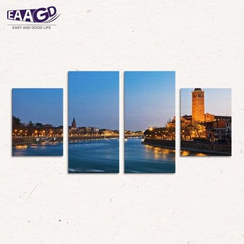 Harbor 4 Panels Canvas Painting New form Wall Art Decorative Pictures Home Decor Wall Framework Art Decoration