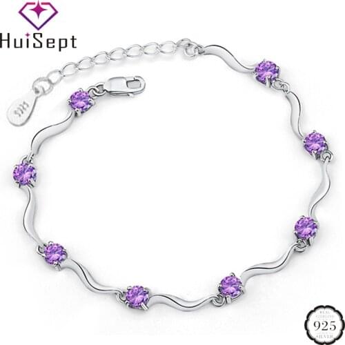 HuiSept Fashion 925 Silver Bracelet Amethyst Zircon Gemstone Jewelry Ornaments for Female Wedding Party Gifts Bracelet Wholesale
