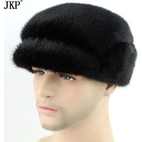 JKP Winter Mens Bomber Hats real leather mink fur earmuffs Russian hat male autumn handsome mink earmuffs fur hat ZD-08