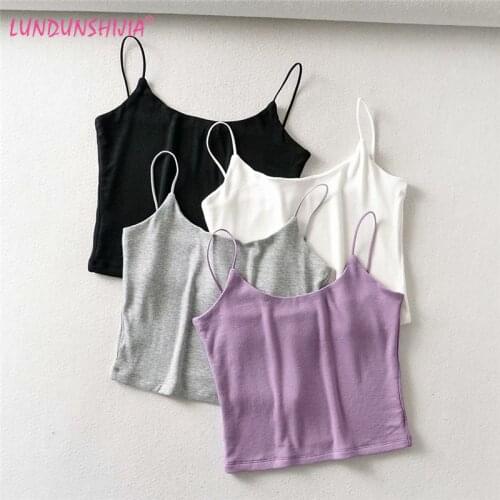 LUNDUNSHIJIA 2020 Summer Women Fashion Sexy Solid Color Short Top Camisole High Quality Double Layer Elastic Ladies Crop Tops