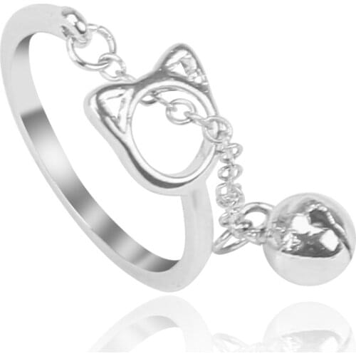 Fashionable Ladies Ring Simple Hollow Kitten Round Bead Opening Alloy Ring Male And Female Friends Birthday Jewelry Gift