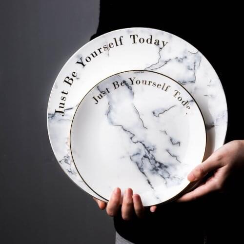 Gold White Marble Ceramic Plate Porcelain dinnerware Set Kitchen Table European Style Decoration Dessert Steak Plate