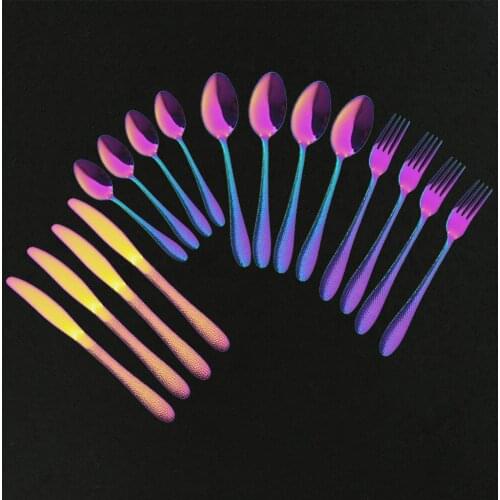 16Pcs Rainbow Dinnerware Set 18/10 Stainless Steel Cutlery Set Gold Dinner Knife Fork Spoon Tableware Set Party Silverware Set