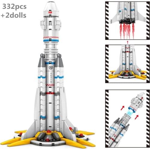 NEW Military Carrier Launch Vehicle Astronaut Space Wandering Earth Rocket Classic Model Building Kits Blocks Bricks Kids Toys