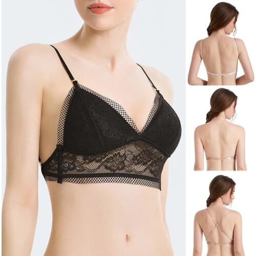 New Sexy Low Back Bralette Ladies U Backless Invisible Lace Bra Comfort Bra Underwear Feminine Halter Thin Cup Back Lingerie