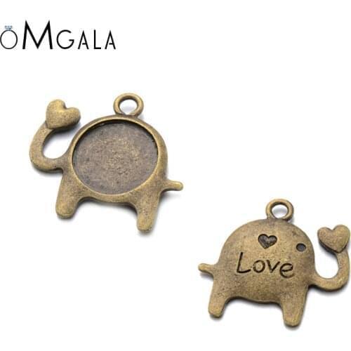 10pcs/lot 14mm Love Elephant Round Cabochon Base Tray Bezel Blank Setting For Pendant Earrings DIY Jewelry Making Findings