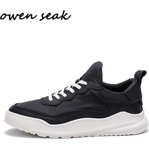 Owen Seak Men Casual Shoes Luxury Trainers Cow Leather Lace-Up Shoes Summer Flat Men Loafers Fashion Sneakers Black Shoes