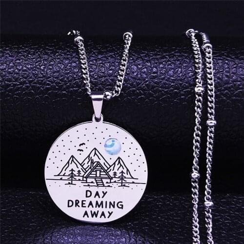 Landscape Mountain Moonstone Stainless Steel Necklaces Women/Men Silver Color Tourism Charm Necklaces Jewelry Gift NXH1203S04