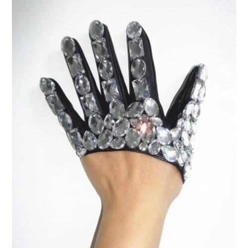 New fashion womens half palm Rhinestone gloves womens pu leather hip-hop performance dance gloves R212