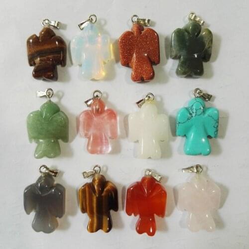 Bird natural stone Birds pendants mixed animal stone pendant for jewelry making angel Necklace 12pcs/lot free shipping wholesale
