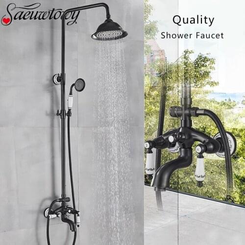 Luxurious Wall Mounted Shower Faucet Set Rain Brass 8" Shower Faucet Bathtub Faucet Bathroom Faucet Spout Tap Ceramic Handle