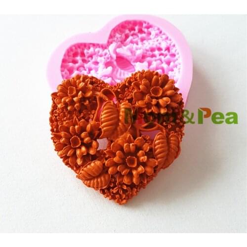 Mom&Pea 1247 Free Shipping Heart & Leaf Silicone Mold Cake Decoration Fondant Cake 3D Mold Food Grade