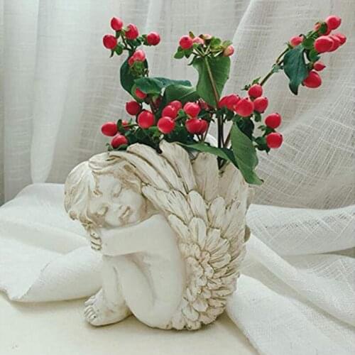 Sculptures Europe Retro Angel Vase Cupid Ornament Flower Pot Figurines Resin Crafts Decor