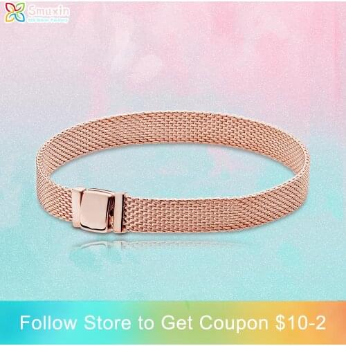 Smuxin 925 Sterling Silver Bracelets Rose Pan Reflexions Bracelet Friendship Bangles for Women Jewelry Making Girl Birthday Gift