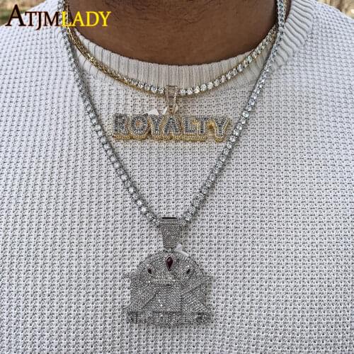 Iced Out Bling CZ Royalty Letter Pendant 5A Cubic Zirconia Paved Shiny Ice Out Rope Chain Necklace Hip Hop Jewelry For Men Boy