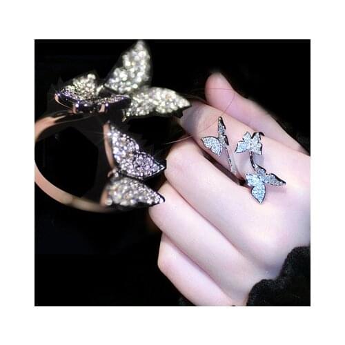 Vintage Bow Silver Color Ring Colorful Resizable Ring Inlay Zircon Ring fashion Jewelry wedding engagement ring brincos