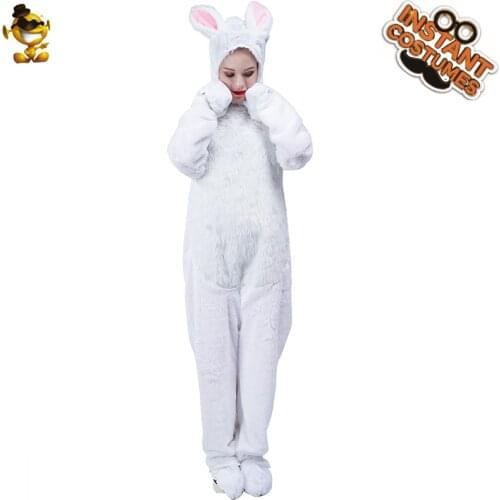 Adult White Rabbit Costume Cute Christmas Costumes Women Animal Jumpsuit Halloween Cosplay Birthday Party Outfit with Hat Shoes