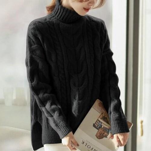 Women Turtleneck Twist Sweater Winter Warm Casual Long Sleeve Twist Knitted Jumper Pullover
