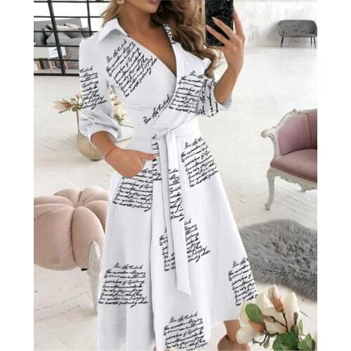Spring And Summer Fashion Plus Size Ruched Dress Long-sleeved V-neck Print Bag Hip Dress Womens Clothing Dress For Women