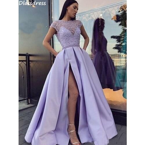 Purple Prom Dress Stain Simple A-line Party Dress Split Floor Length Short Sleeve Illusion Back Evening Dress коктейльные платья