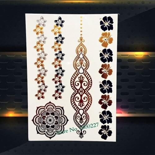 1PC Hot Gold Metallic Tattoo Indian Sunflower Bracelet Plum Flower Arm Sleeve Decals Waterproof Temporary Tattoo Stickers PYH120