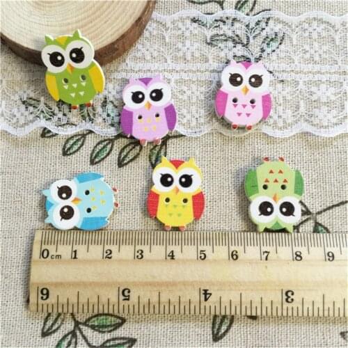 100pcs 19*25mm Cute Owls Shape Wood Buttons Multi 2 Holes Cartoon Sewing Button For Baby Shower Crafts and Scrapbooking