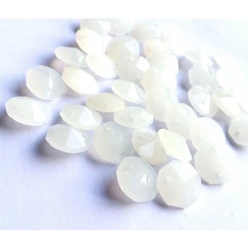 100pcs Jade White Color 14mm Noble Glass Octagon Chandelier Parts in Two holes(Free Rings) Diy Accessories Crystal Curtain Beads