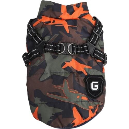 2 In 1 Pet Dog Parkas Autumn Winter Skiing Costume Sleeveless Cotton Padded Vest Clothes Dog Down Parkas Chest Strap Harness