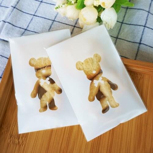 300pcs Cute Bear Plastic Bags DIY Self-Adhesive Cookie Candy Bags Wedding Birthday Party Favor Bags Biscuit Snacks Packaging Bag