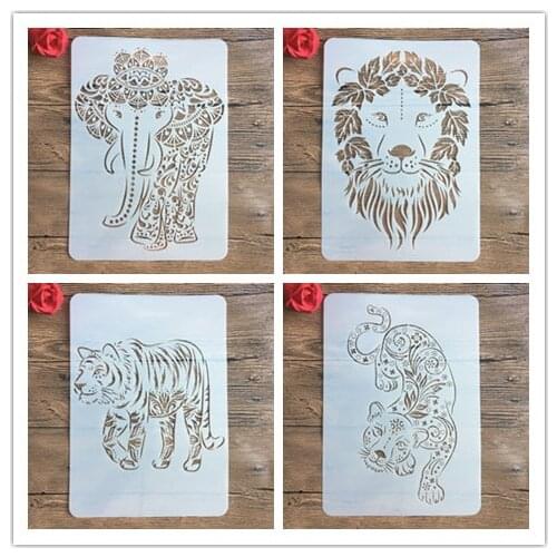 4pcs / set A4 Animal plant flowers Balloon DIY Layered Stencils Painting Scrapbook Coloring Decorative Template Stencils
