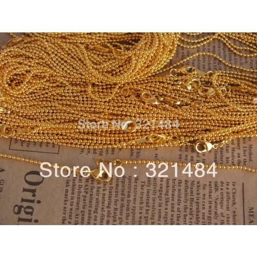 Free shipping 100piece 16'' 18'' 20'' 24'' can pick 3.2mm gold plated ball bead chain with lobster clasp necklace chains bulk
