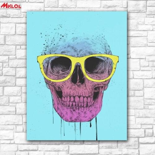 Large Wall Art, Skull ,Restaurant study Bedroom Decor Wall oil Painting Print Nice wall picture for living room no frame Glasses
